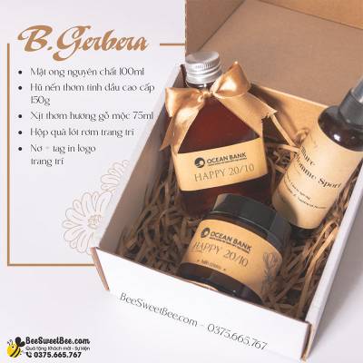Set quà tặng B.Gerbera: Mật ong - Nến thơm tinh dầu - Xịt thơm hương gỗ mộc