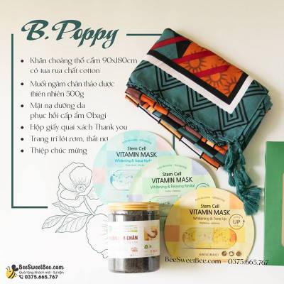 Set quà tặng B.Poppy: Khăn choàng thổ cẩm - Muối ngâm chân - Mặt nạ dưỡng da